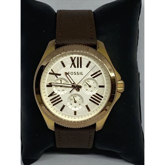 Fossil Cecile AM4620 Women's Brown Leather Analog Beige Dial Quartz Watch QB685 - Picture 1 of 12